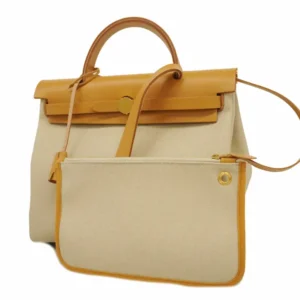 エルメス エールバッグ・ジップ 31 ハンドバッグ キャンバス×レザー ベージュ×ブラウン U刻印