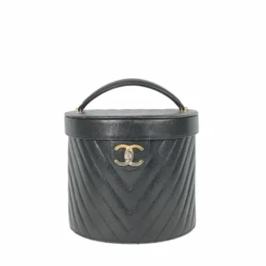 シャネル Ｖステッチ ハンドバッグ キャビアスキン ブラック×ゴールド金具 ショルダーストラップ