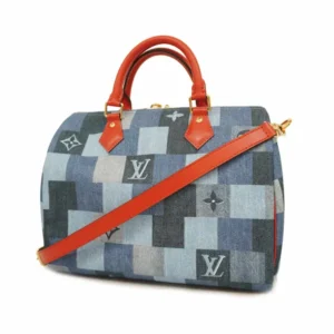 ルイ・ヴィトン モノグラムデニム スピーディバンドリエール30 ハンドバッグ デニム ブルー×レッド M45041