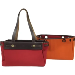 エルメス エールバッグカバスPM ショルダーバッグ キャンバス×レザー オレンジ×ブラウン×ゴールド金具 H刻印