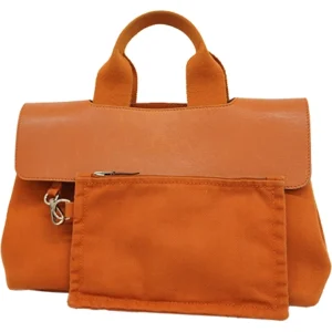 エルメス ヴァルパライソ PM ハンドバッグ キャンバス×レザー ポーチ付き オレンジ