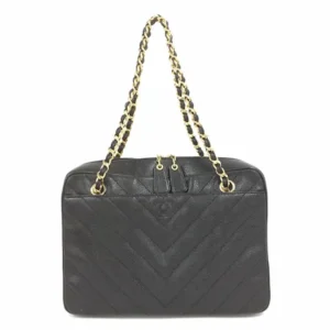シャネル Vステッチ ショルダーバッグ キャビアスキン ブラック ポーチ チェーンストラップ