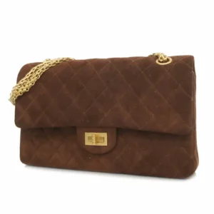 シャネル 2.55 マトラッセ ショルダーバッグ スエード ブラウン×ゴールド金具 チェーンストラップ Wフラップ