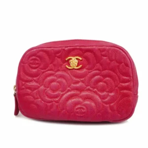 シャネル カメリア ポーチ キャビアスキン ピンク