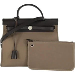 エルメス エールバッグ ジップPM ハンドバッグ キャンバス×レザー ブラウン×シルバー金具 R刻印