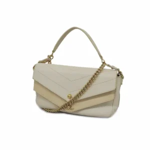 シャネル Vステッチ ショルダーバッグ レザー アイボリー×ゴールド金具 チェーンストラップ