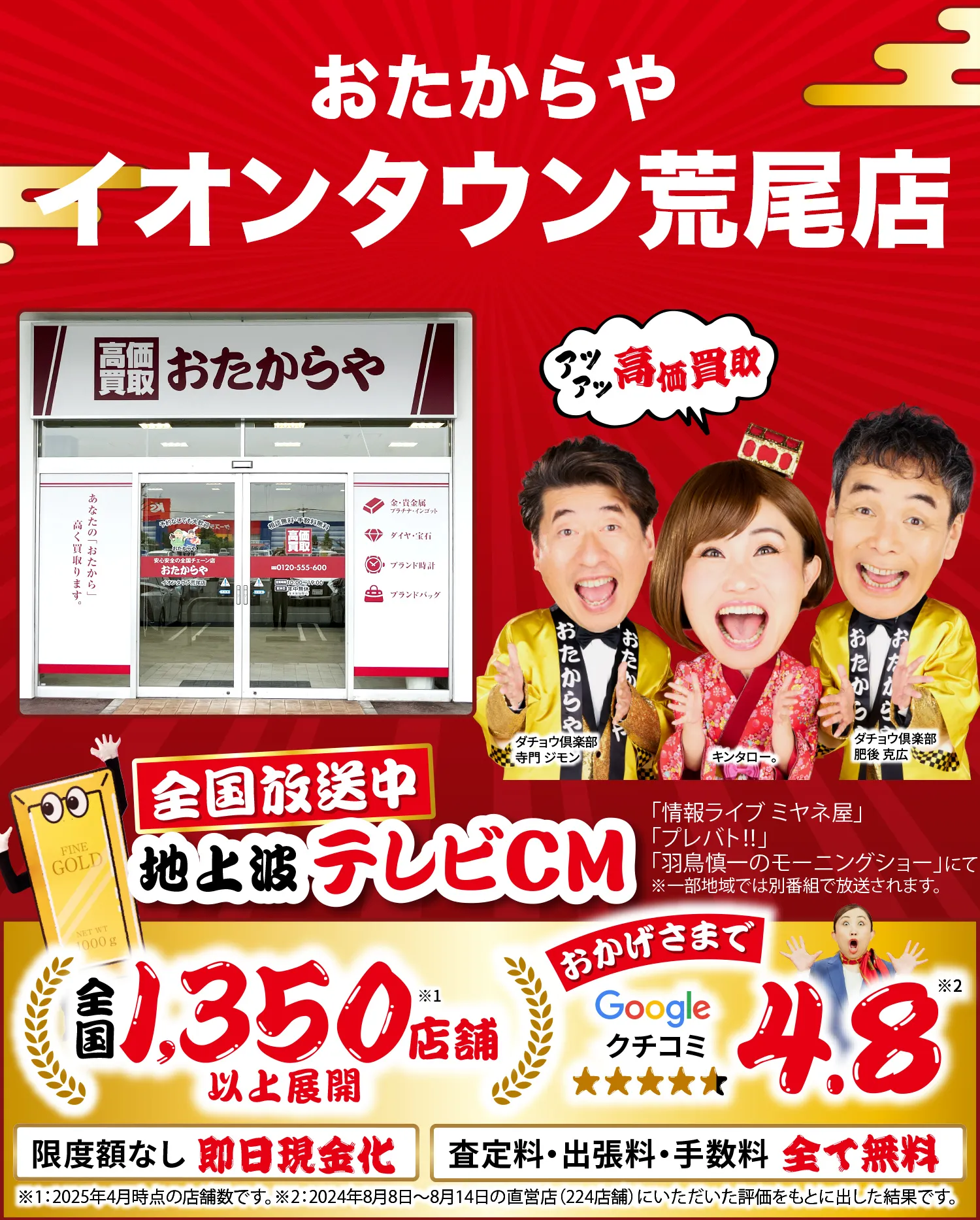 高価買取！googleクチコミ4.8、全国1,200店舗以上！