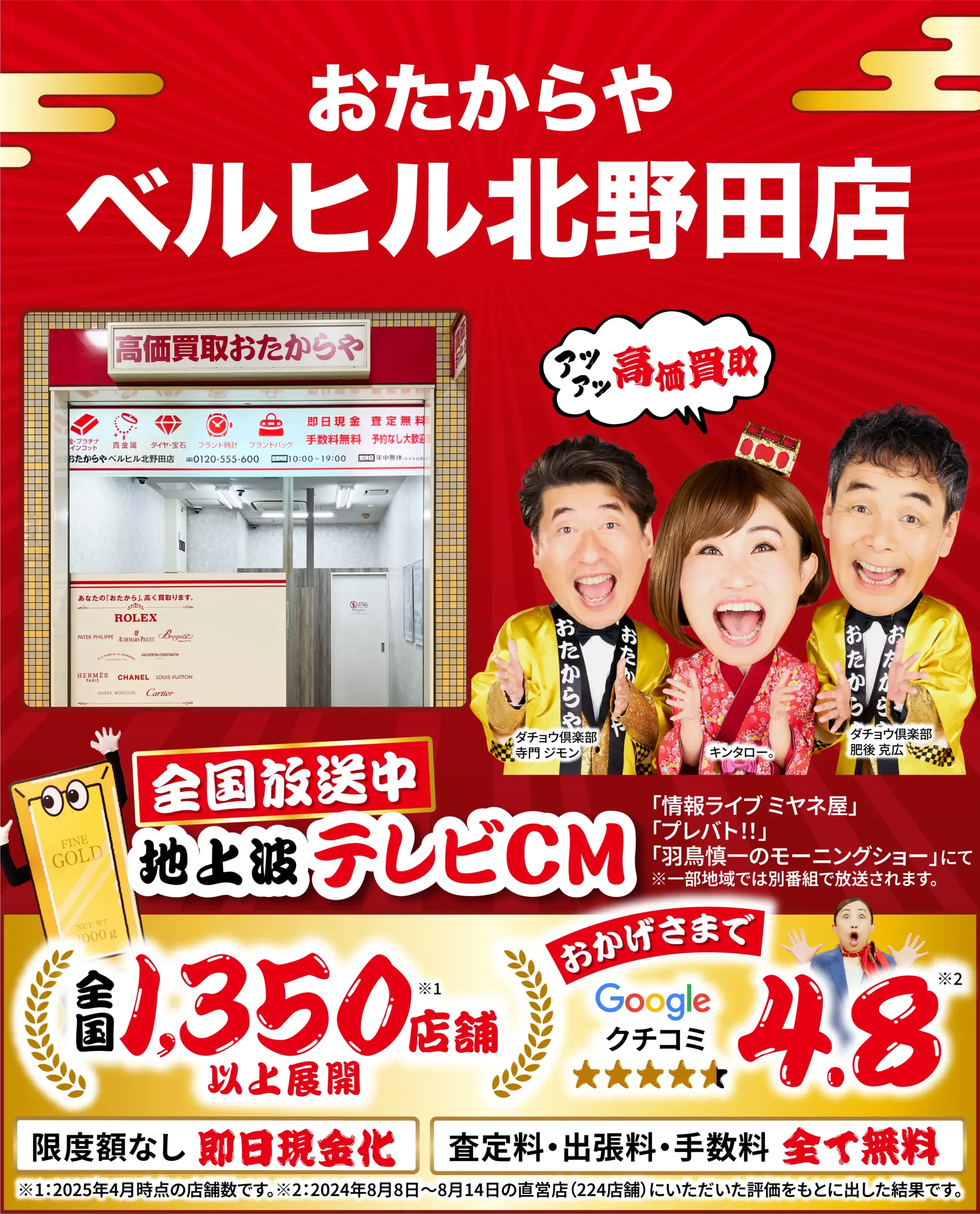 高価買取！googleクチコミ4.8、全国1,200店舗以上！