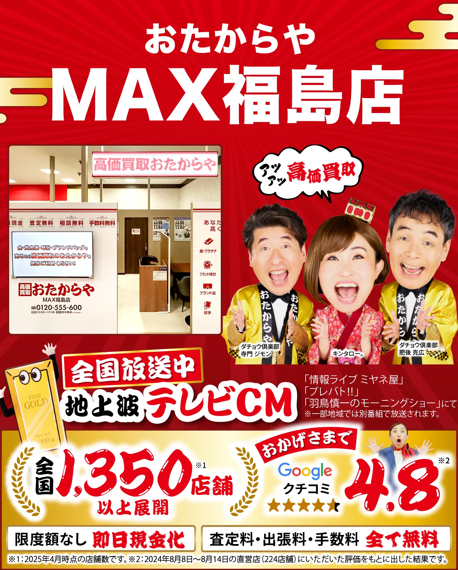 高価買取！googleクチコミ4.8、全国1,200店舗以上！