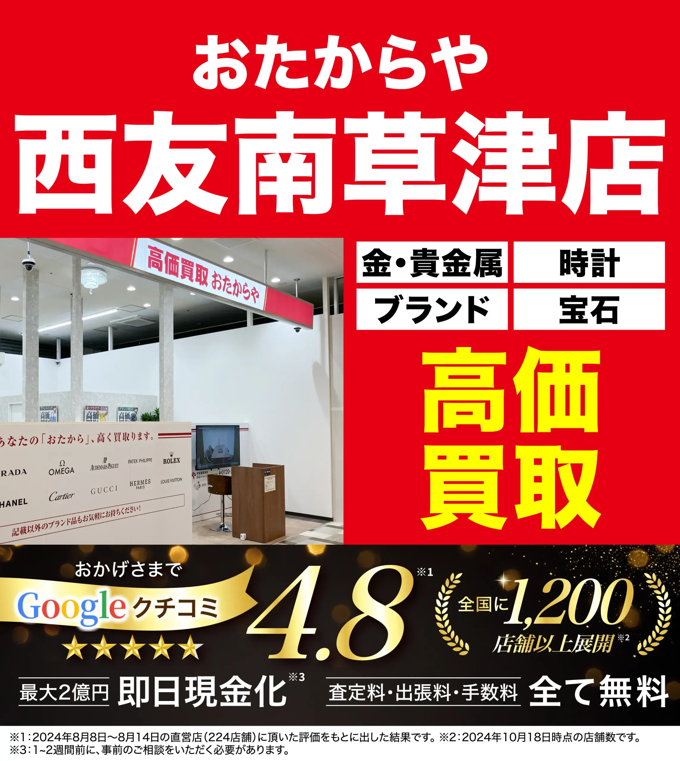 高価買取！googleクチコミ4.8、全国1,200店舗以上！