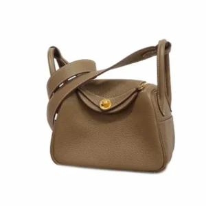 エルメス ミニリンディ ショルダーバッグ レザー グレージュ×ゴールド金具 Z刻印