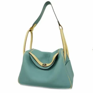 エルメス リンディ 34 ハンドバッグ レザー ブルー×アイボリー M刻印