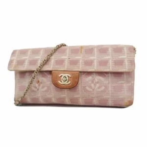 シャネル ニュートラベル ショルダーバッグ ナイロンキャンバス ピンク×シルバー金具 チェーンストラップ