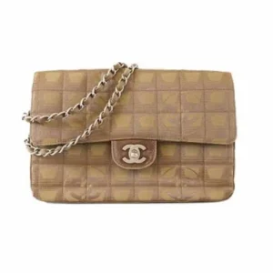 シャネル ニュートラベル ショルダーバッグ ナイロンキャンバス カーキ×シルバー金具