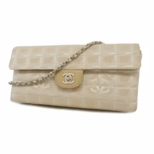 シャネル ニュートラベル ショルダーバッグ ナイロンキャンバス ベージュ×シルバー金具