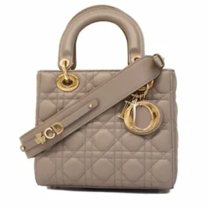 ディオール レディディオール ハンドバッグ レザー グレー