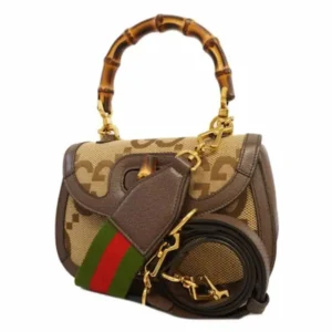グッチ ジャンボGG×バンブー ハンドバッグ キャンバス ベージュ 675797