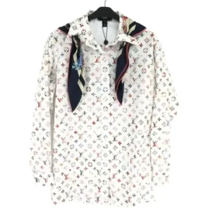 ルイ・ヴィトン シャツ ホワイト×マルチカラー 替えボタン×2