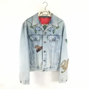グッチ デニムジャケット ライトブルー×マルチカラー GUCCI DIY