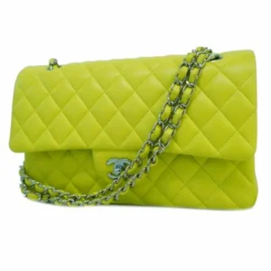 シャネル マトラッセ ショルダーバッグ レザー イエロー×シルバー金具