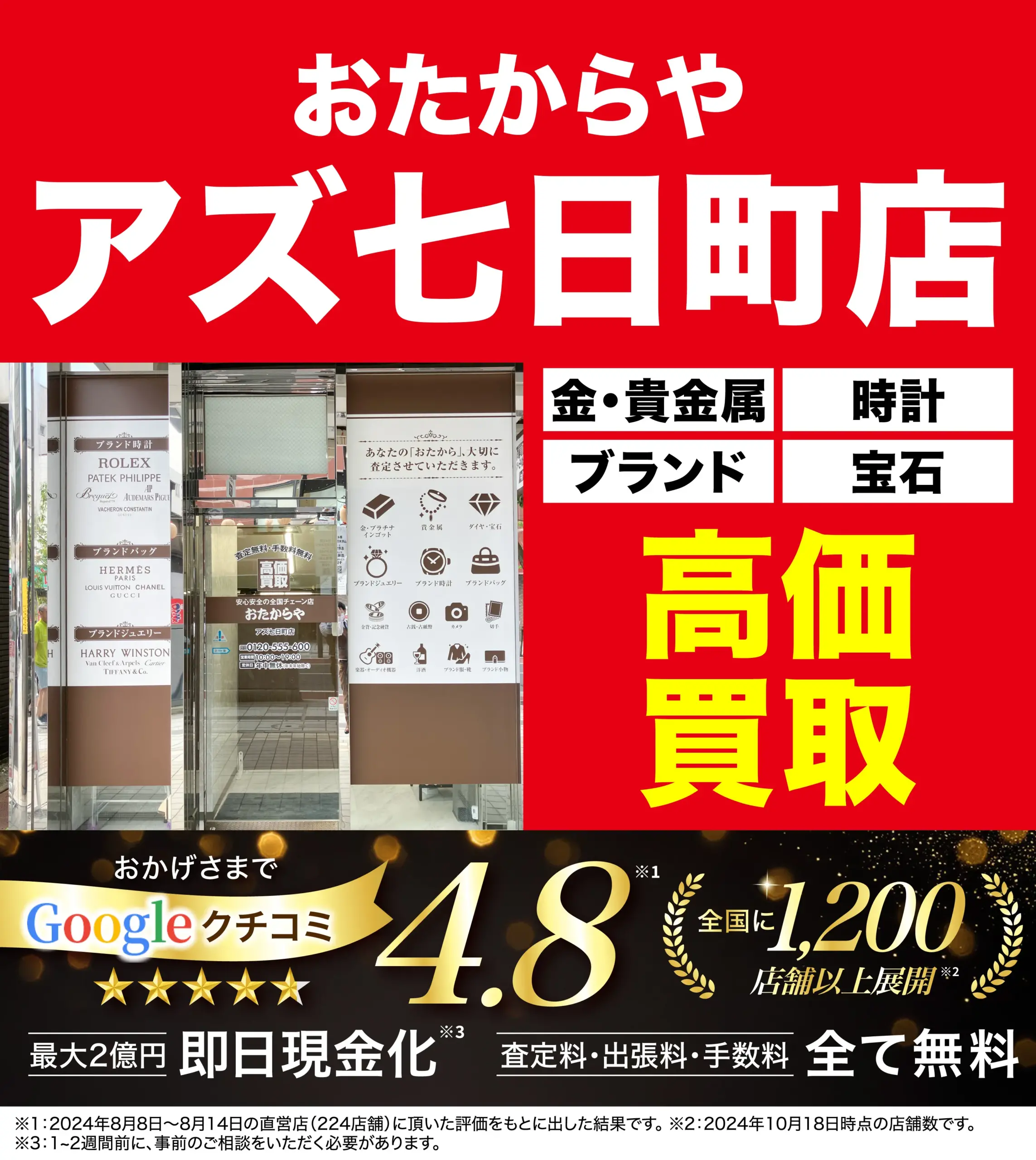 高価買取！googleクチコミ4.8、全国1,200店舗以上！