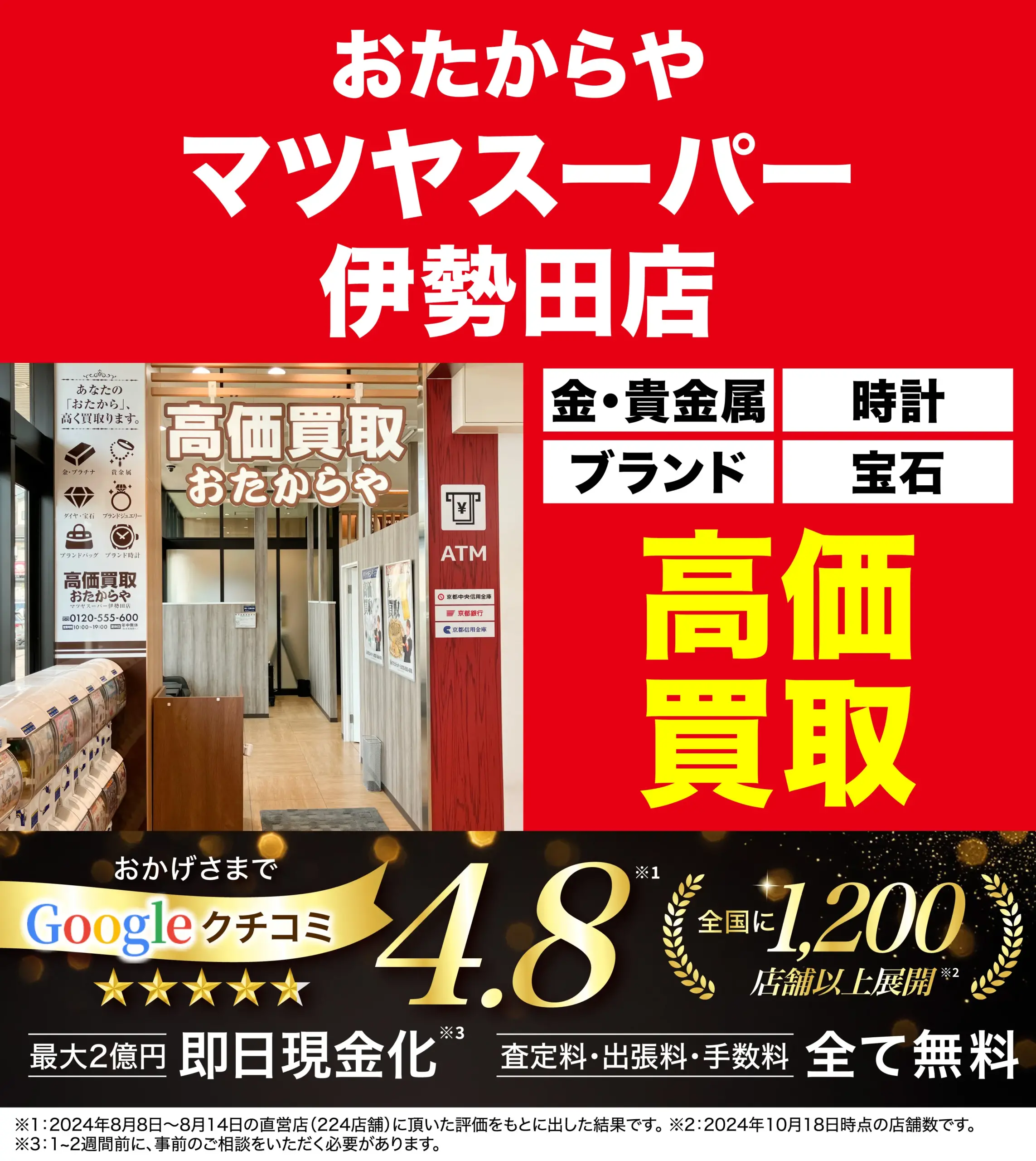 高価買取！googleクチコミ4.8、全国1,200店舗以上！