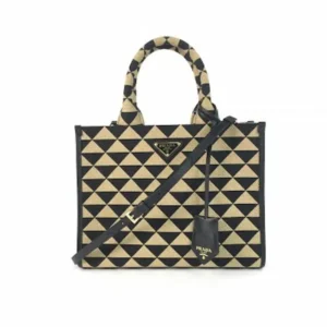 プラダ シンボル ジャガード ファブリック ハンドバッグ  ブラック×ブラウン クロシェット