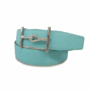 エルメス ベルト ブルー×ホワイト×シルバー金具
