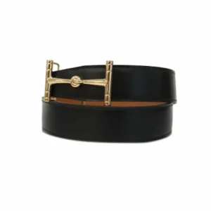 エルメス HIPPIQUEベルト ブラック×ブラウン×ゴールド金具