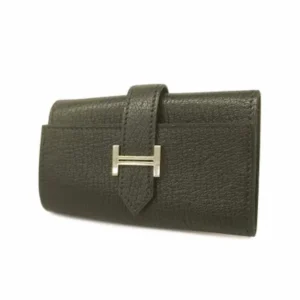 エルメス ベアン キーケース キーリング レザー ブラック×シルバー金具