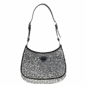 プラダ クレオ ハンドバッグ クリスタルサテン ブラック