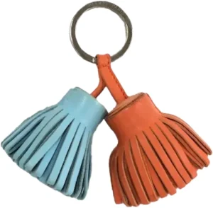 エルメス カルメン キーケース キーリング レザー オレンジ×ライトブルー×シルバー金具