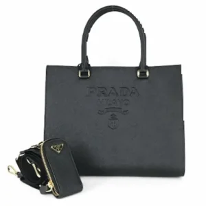 プラダ サフィアーノ ハンドバッグ レザー ブラック ポーチ