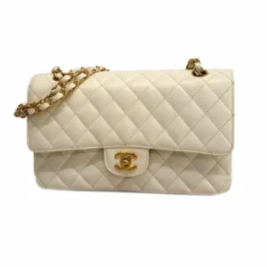 シャネル マトラッセ ショルダーバッグ キャビアスキン ホワイト×ゴールド金具
