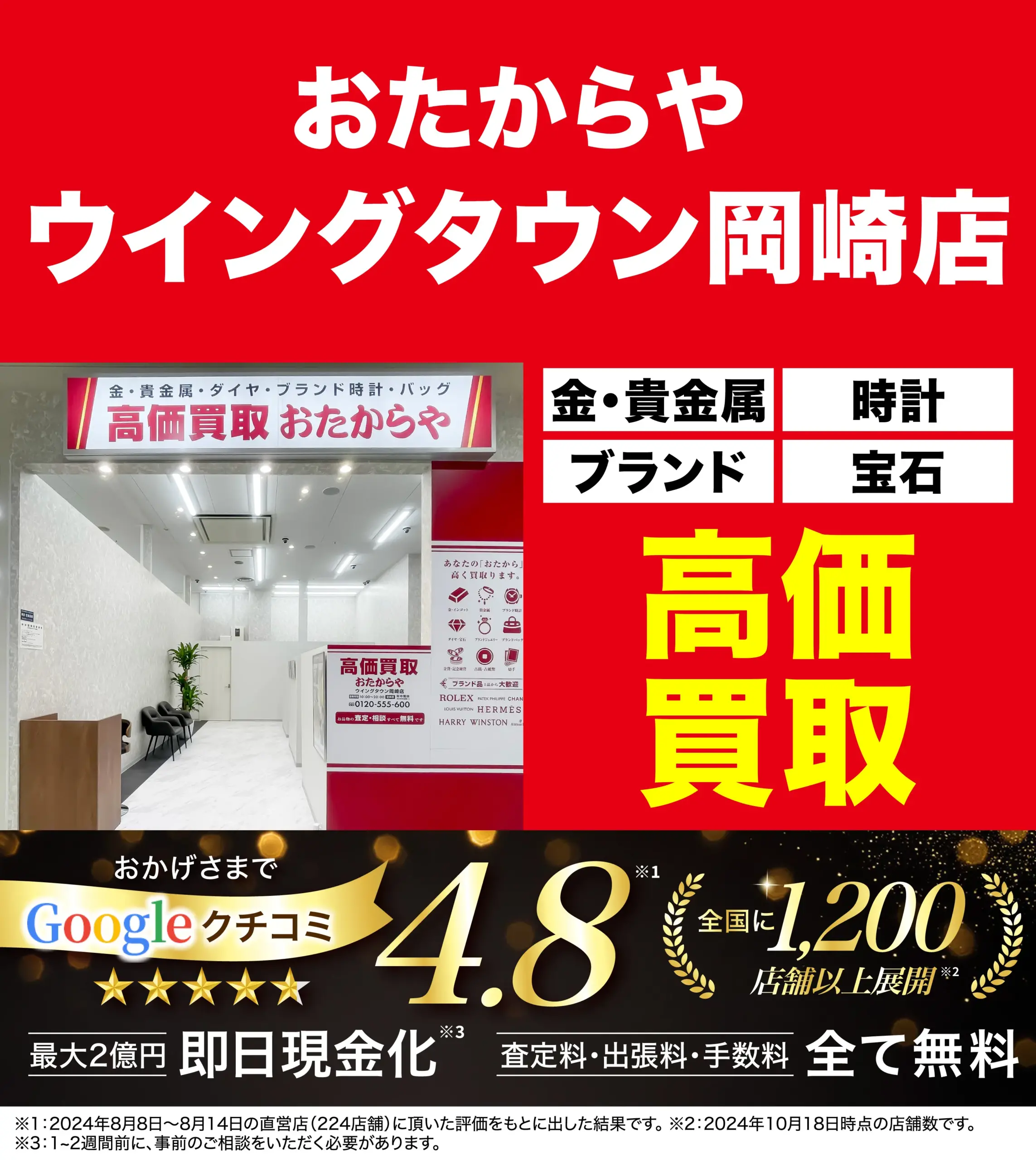高価買取！googleクチコミ4.8、全国1,200店舗以上！