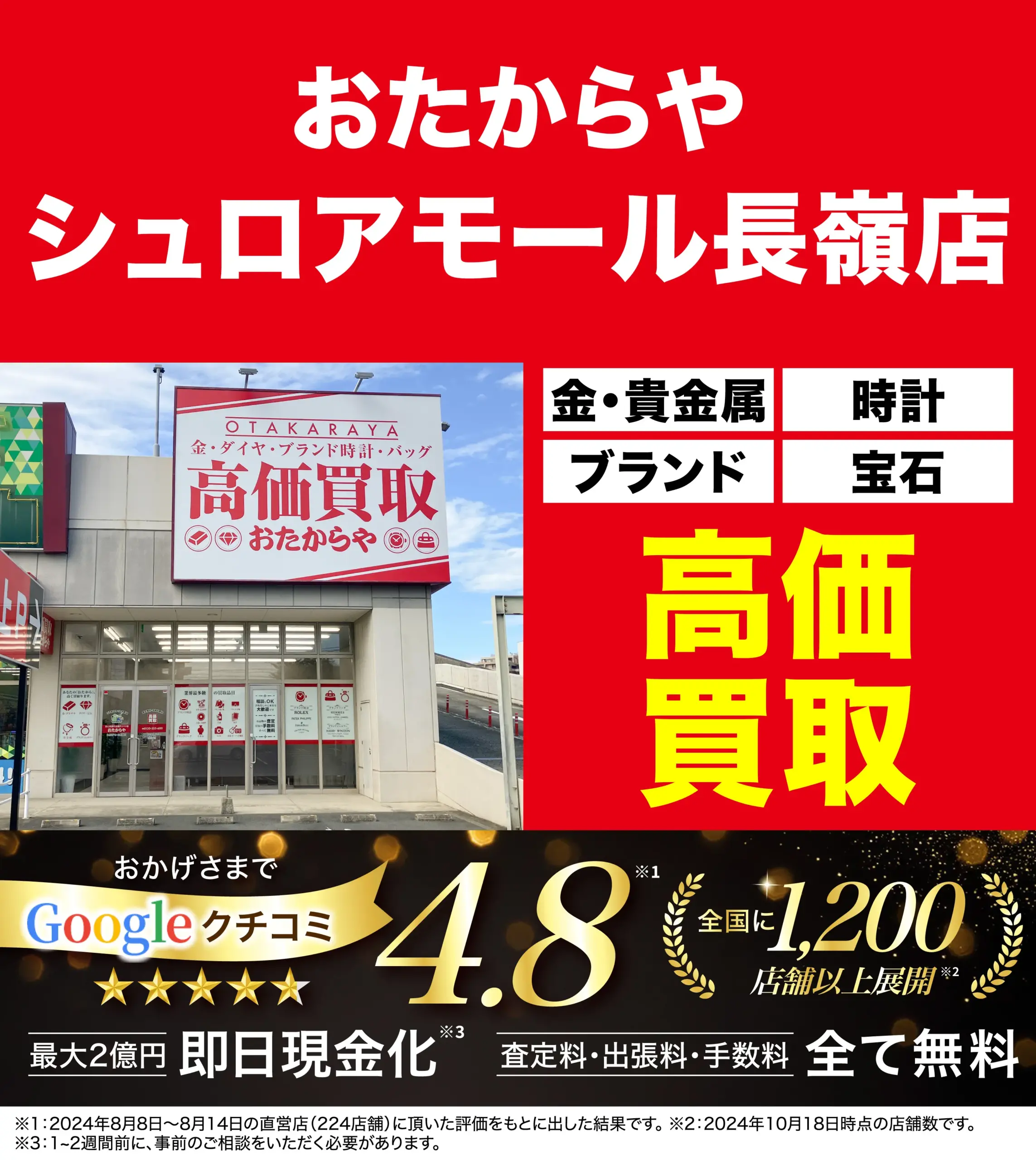 高価買取！googleクチコミ4.8、全国1,200店舗以上！