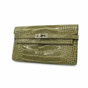 エルメス ケリーウォレット 財布 グリーン×シルバー金具 C刻印