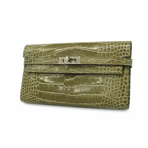 エルメス ケリーウォレット 財布 グリーン×シルバー金具 C刻印の参考買取価格- ブランド買取専門店のおたからや