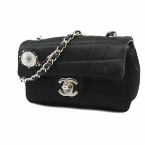 シャネル チョコバー ショルダーバッグ ブラック×シルバー金具