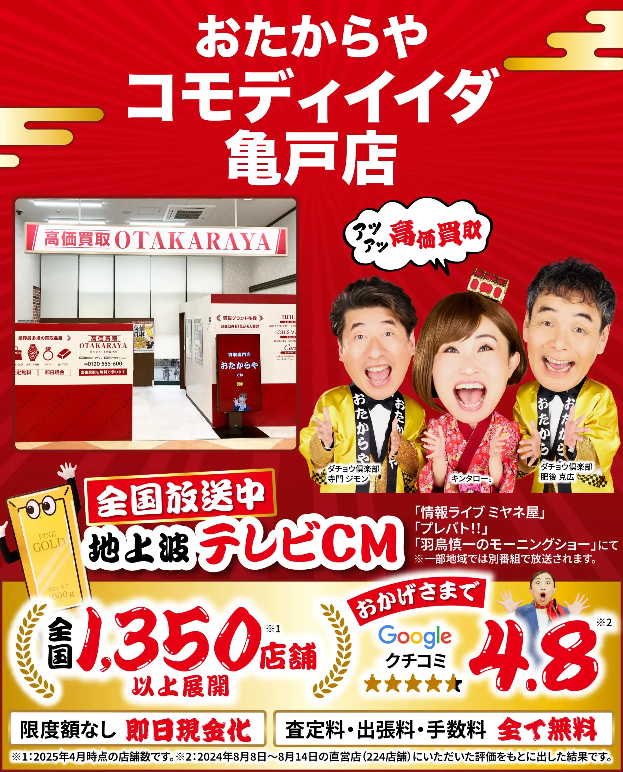 高価買取！googleクチコミ4.8、全国1,200店舗以上！