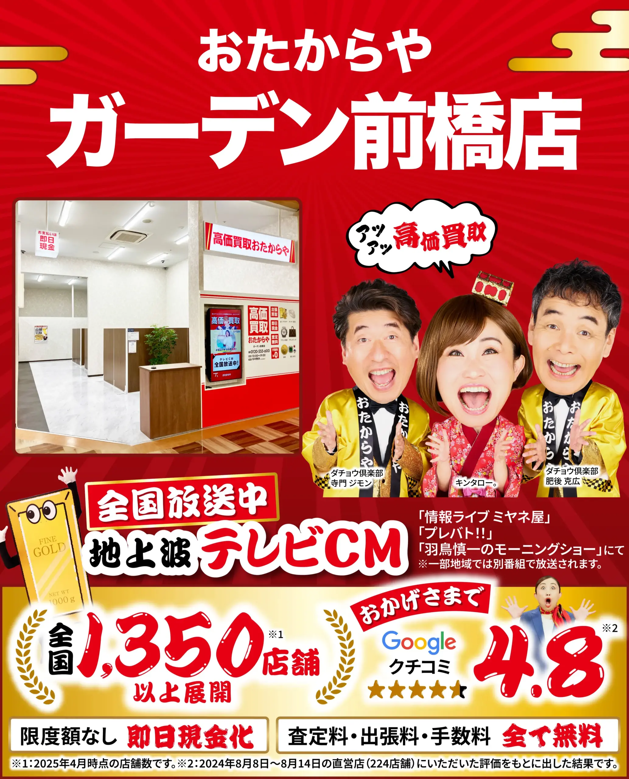 高価買取！googleクチコミ4.8、全国1,200店舗以上！