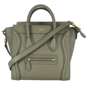 セリーヌ ラゲージナノショッパー ハンドバッグ レザー カーキ