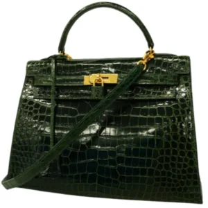 エルメス ケリー32 ハンドバッグ クロコダイルポロサス ○W刻印 ゴールド金具