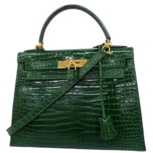 エルメス ケリー28 ハンドバッグ クロコダイルポロサス □C刻印 ゴールド金具