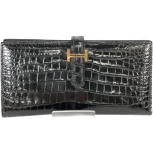 エルメス ベアンスフレ 財布 クロコダイル O刻印 ゴールド金具