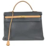 エルメス ケリー40 ハンドバッグ レザー ブラック×ブラウン×ゴールド金具 ○K刻印