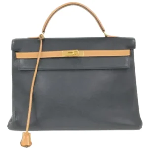 エルメス ケリー40 ハンドバッグ レザー ブラック×ブラウン×ゴールド金具 ○K刻印