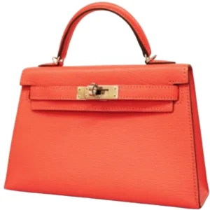 エルメス ミニケリー2 ハンドバッグ レザー ピンク×シルバー金具 X刻印