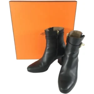 エルメス ブーツ レザー ブラック サイズ37 1/2 レディース