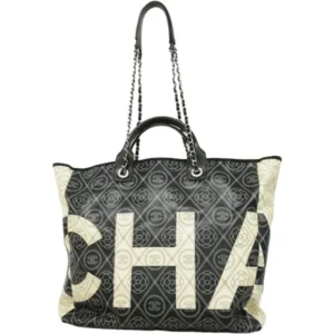 シャネル カメリア トートバッグ コーティングキャンバス ツートンカラー